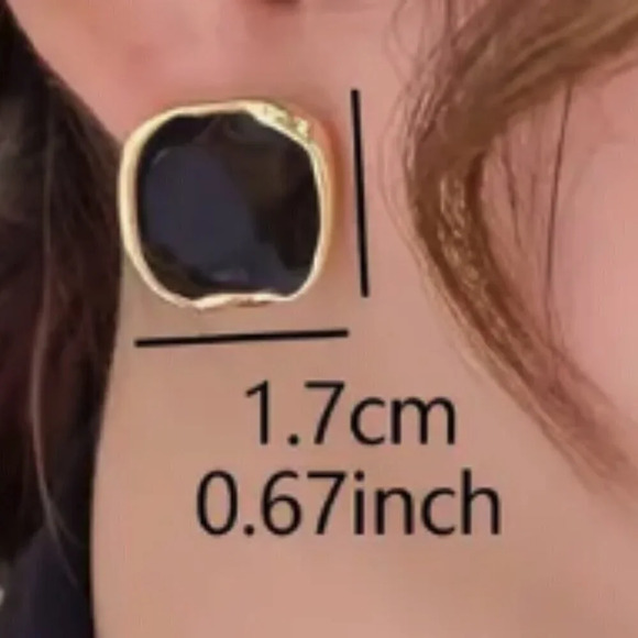 Women's Black Versatile Geometric Square Earrings with Gold Outline - Very Chick - Picture 3 of 7